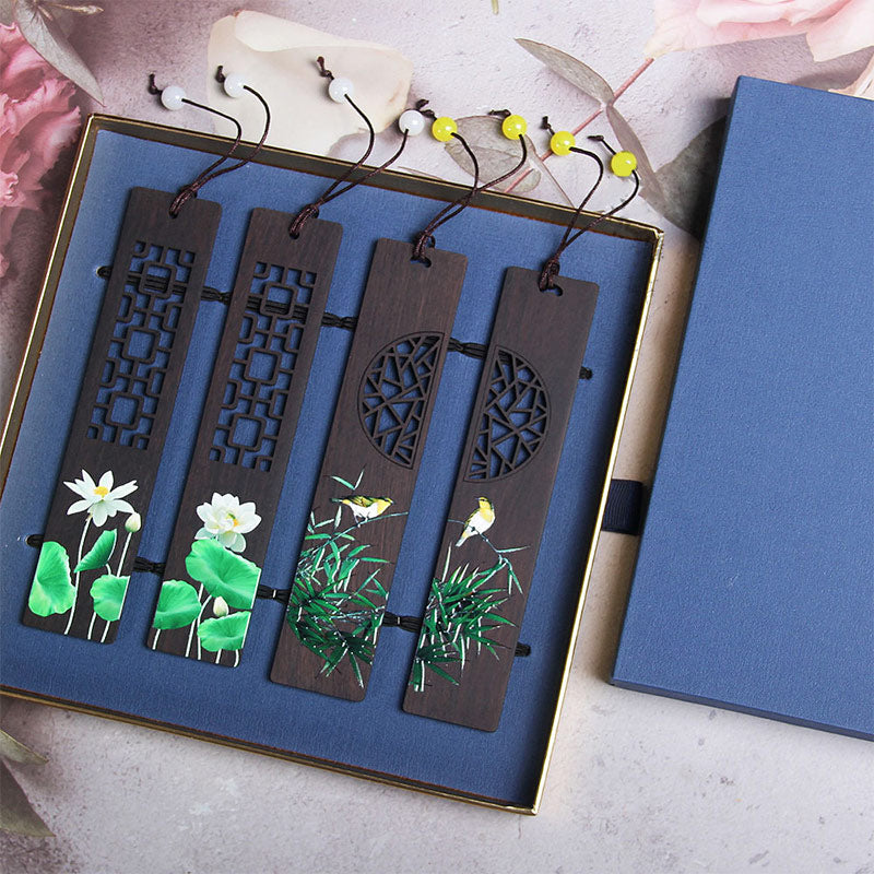 KarmaRipple's Green Lotus Bamboo Oriole Ebony Wood Bookmarks With Gift Box p17