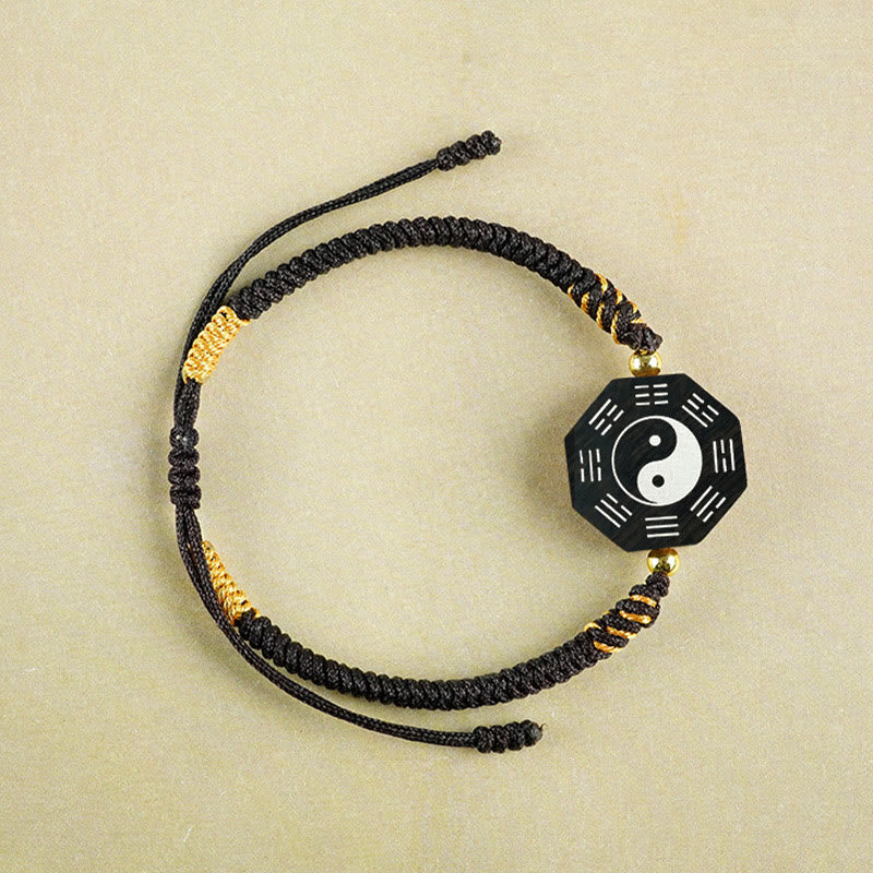 KarmaRipple's Small Leaf Red Sandalwood Jujube Wood Ebony Wood Silver Inlaid Yin Yang Bagua Big Dipper Protection Bracelet p3