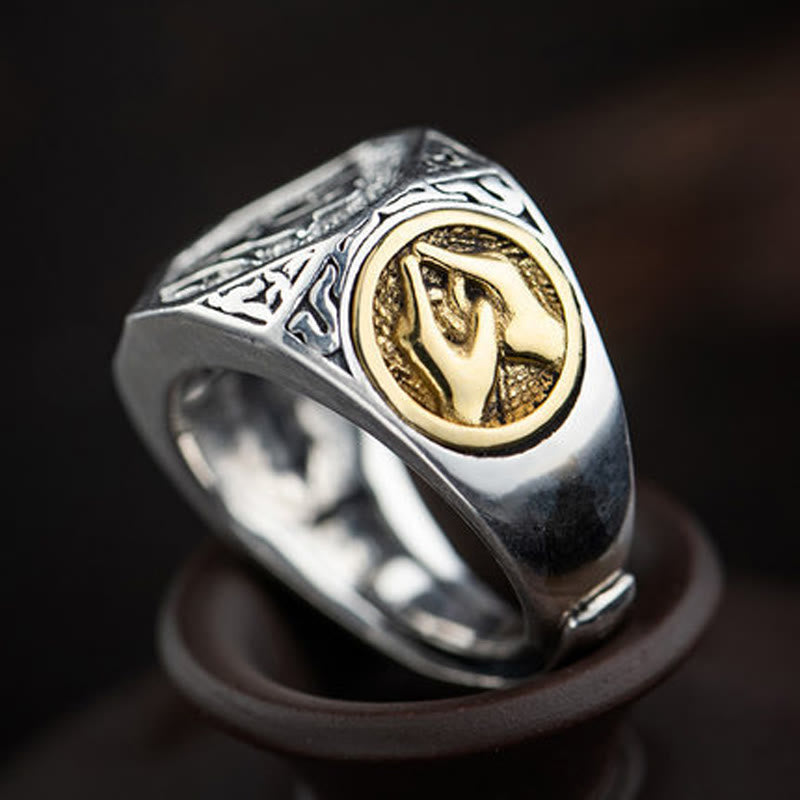 KarmaRipple's 925 Sterling Silver Sanskrit'sign Carved Protection Adjustable Ring p8