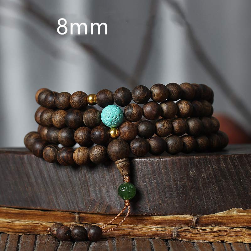 KarmaRipple's 108 Mala Beadwork Nha Trang Agarwood Turquoise Prayer Meditation Bracelet Mala p12