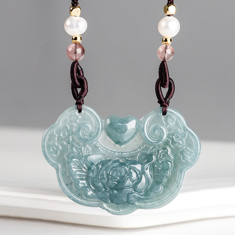 KarmaRipple's Authentic Jade Peony Flower Lock of Good Wishes Prosperity Pendant Necklace p8
