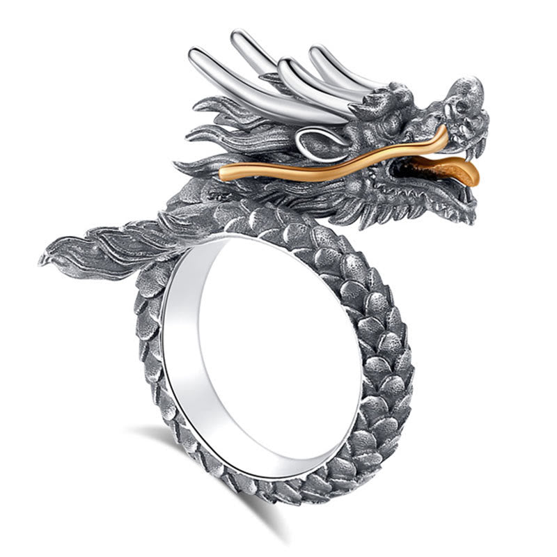 KarmaRipple's 925 Sterling Silver Vintage Dragon Design Protection Strength Adjustable Ring p2