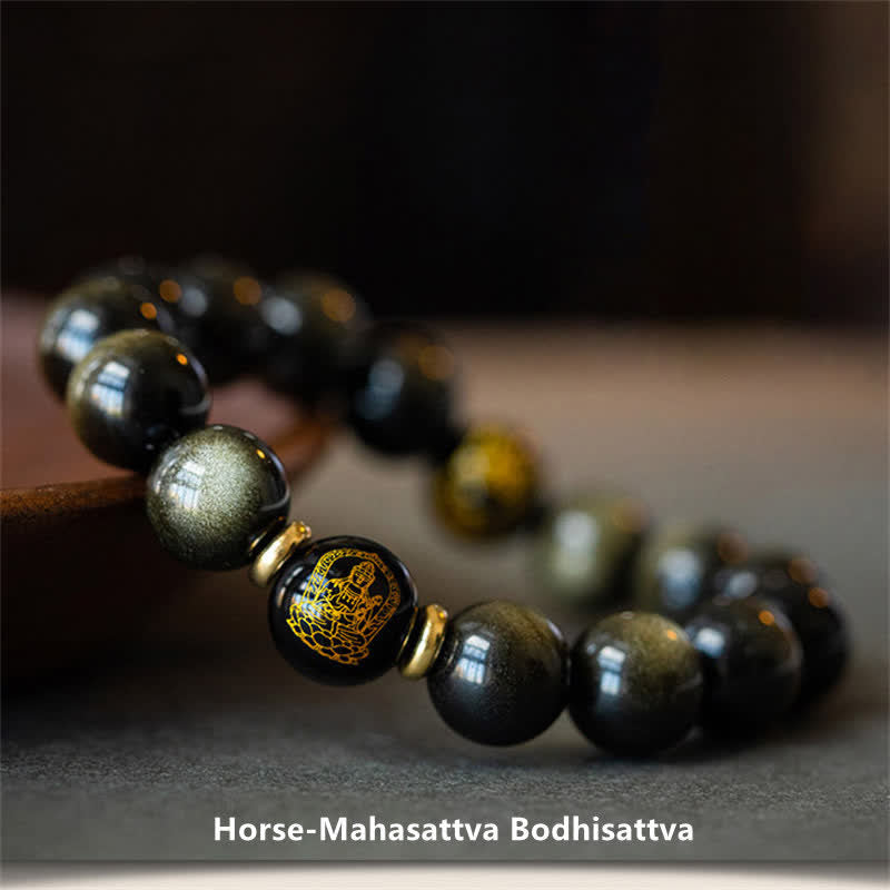 KarmaRipple's Chinese Zodiac Natal Buddha Gold Sheen Obsidian Wealth Protection Bracelet p32