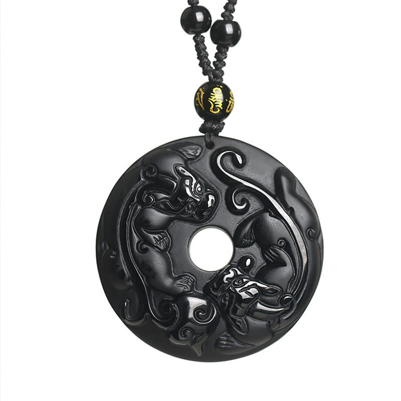 KarmaRipple's Authentic Black Obsidian Peace Buckle Pixiu Bead Rope Strength Pendant Necklace p7
