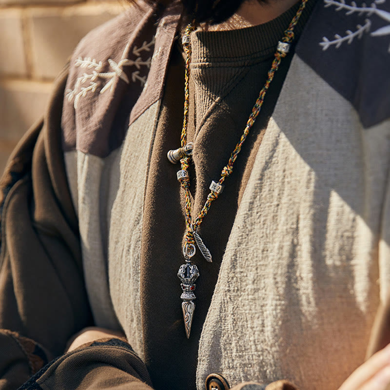 KarmaRipple's Tibetan Handmade 925 Sterling Silver Dorje Vajra Om Mani Padme Hum Feather Strength Pendant Necklace p11