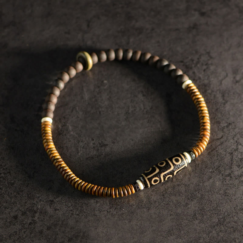 KarmaRipple's Tibetan Nine-Eye Dzi Bead Green Sandalwood Ebony Wood Peace Double Wrap Bracelet p7