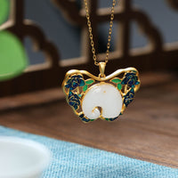 KarmaRipple's Ivory Jade Elephant Butterfly Lotus Success Pendant Chain Necklace