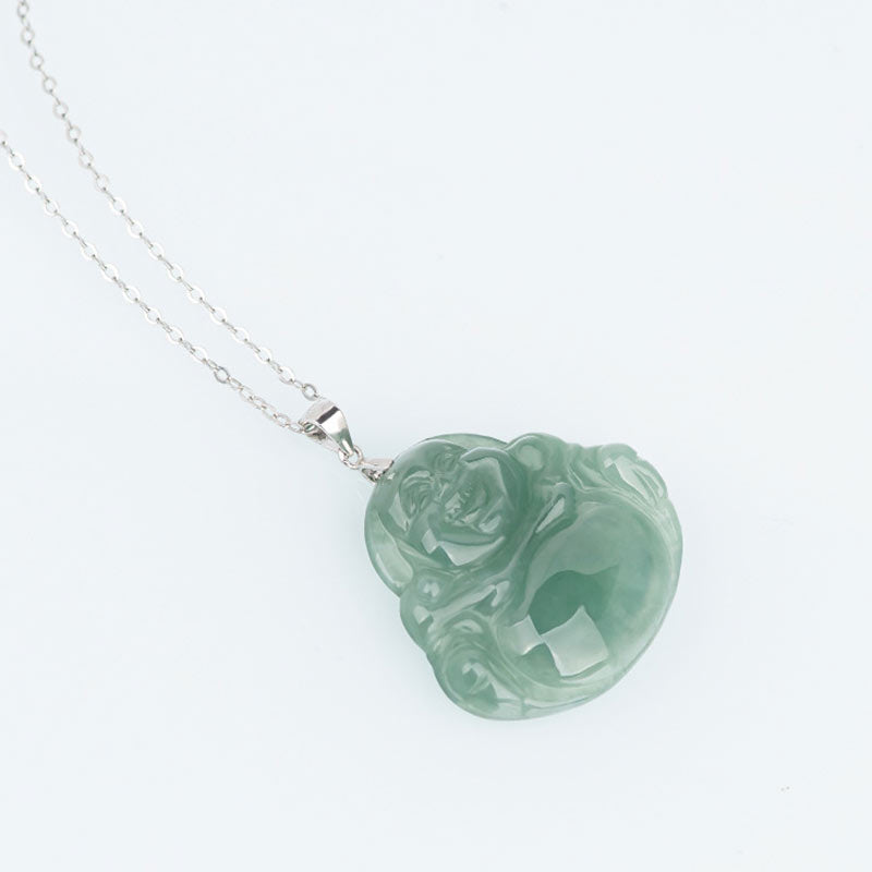 KarmaRipple's 925 Sterling Silver Laughing Buddha Jade Protection Calm Pendant Chain Necklace p6