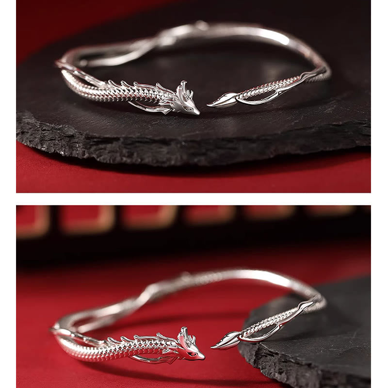 KarmaRipple's 925 Sterling Silver Year of the Dragon Design Fortune Metal Cuff Bracelet Bangle p4