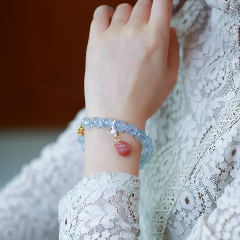 KarmaRipple's Authentic Aquamarine Red Agate Pearl Beadwork Balancing Talisman Bracelet p3