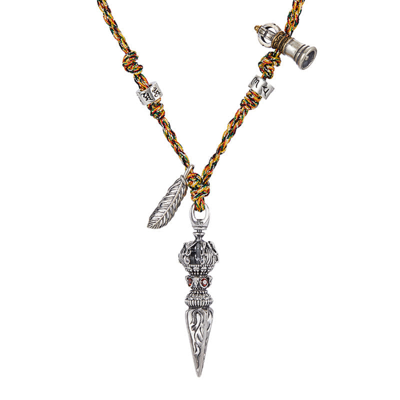 KarmaRipple's Tibetan Handmade 925 Sterling Silver Dorje Vajra Om Mani Padme Hum Feather Strength Pendant Necklace p9