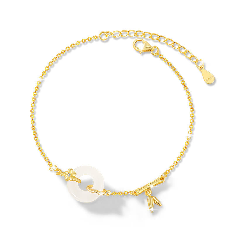 KarmaRipple's 925 Sterling Silver Hetian Jade Chalcedony Peace Buckle Bamboo Leaf Prosperity Chain Bracelet p16