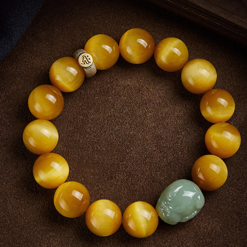 KarmaRipple's Chinese Zodiac Natal Buddha Tiger Eye Pixiu Jade Protection Bracelet p21