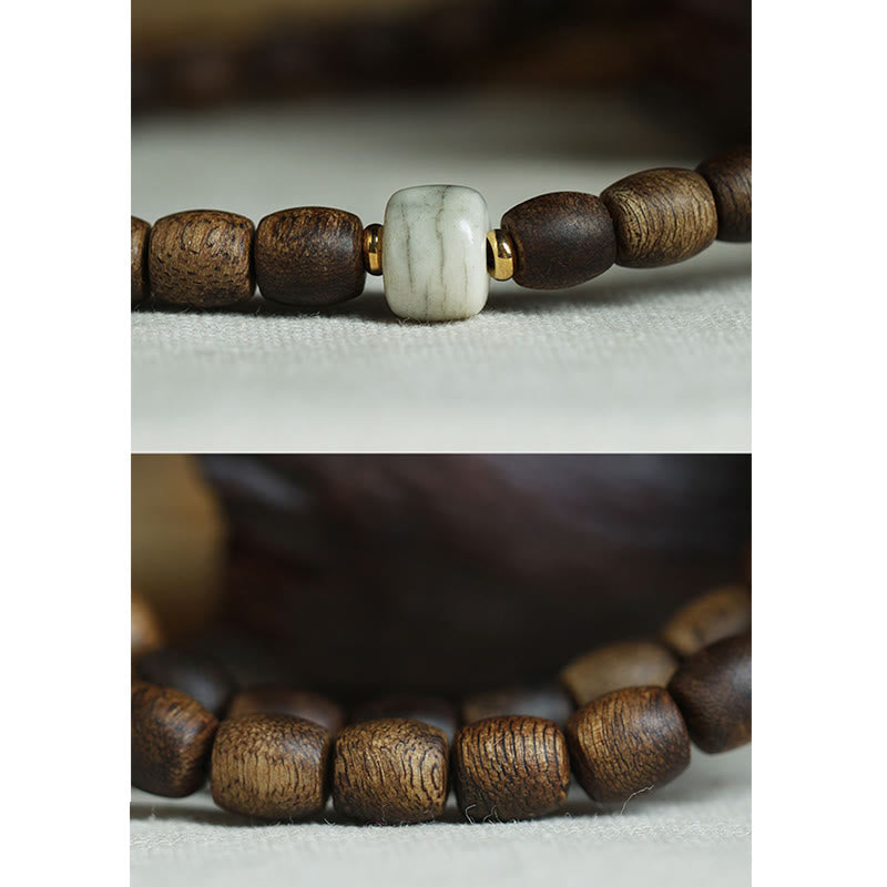 KarmaRipple's 999 Gold Rare Tarakan Agarwood Tibetan Old Spirit Bone Balance Strength Double Wrap Bracelet p18