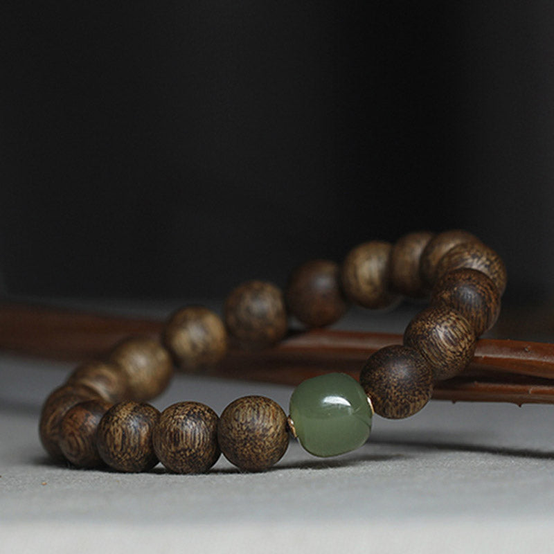 KarmaRipple's Vietnam Huang Qinan Agarwood Hetian Jade Peace Strength Bracelet p3