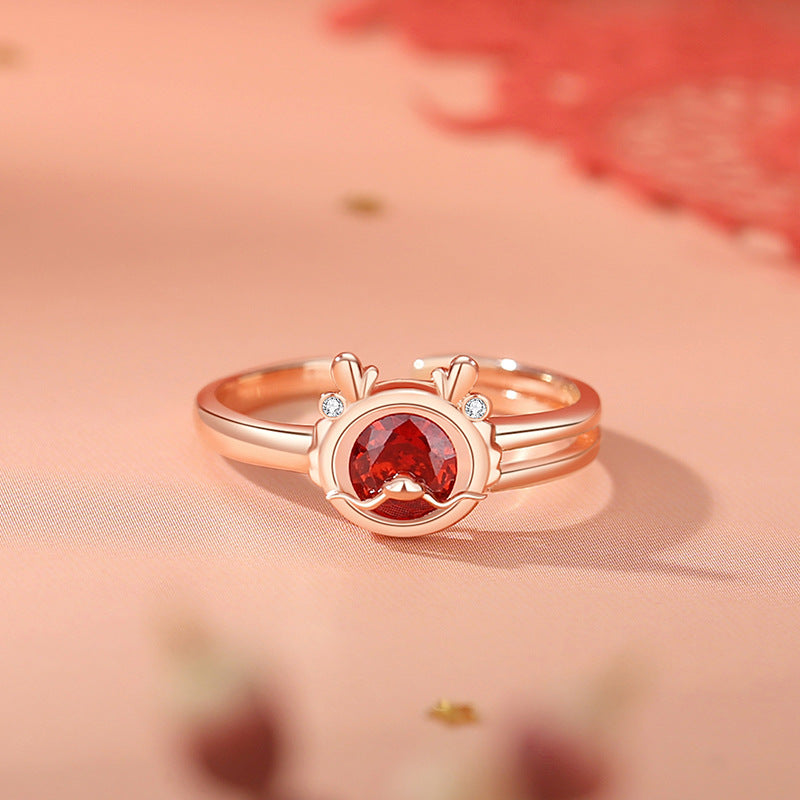 KarmaRipple's 925 Sterling Silver Year Of The Dragon Fortune Red Zircon Pendant Necklace Bracelet Earrings Ring ( p4