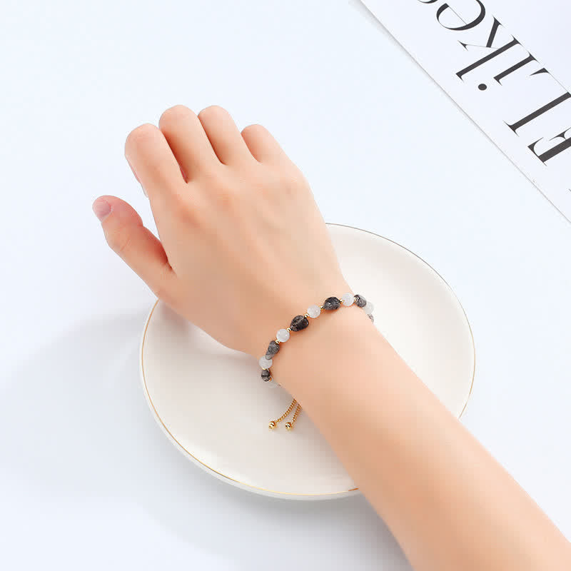 KarmaRipple's Amethyst Pink Gemstone Black Rutilated Quartz Spiritual Awareness Bracelet p13