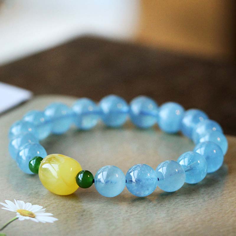 KarmaRipple's Authentic Aquamarine Amber Beadwork Serenity Balancing Bracelet p7