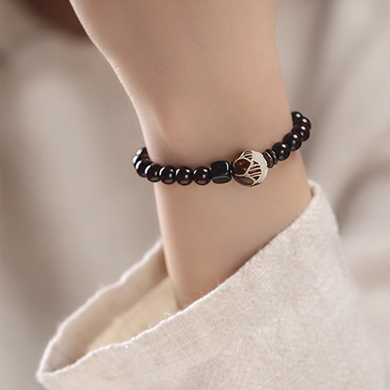 KarmaRipple's Small Leaf Red Sandalwood Lotus Bodhi Seed Carved Protection Double Wrap Bracelet p10