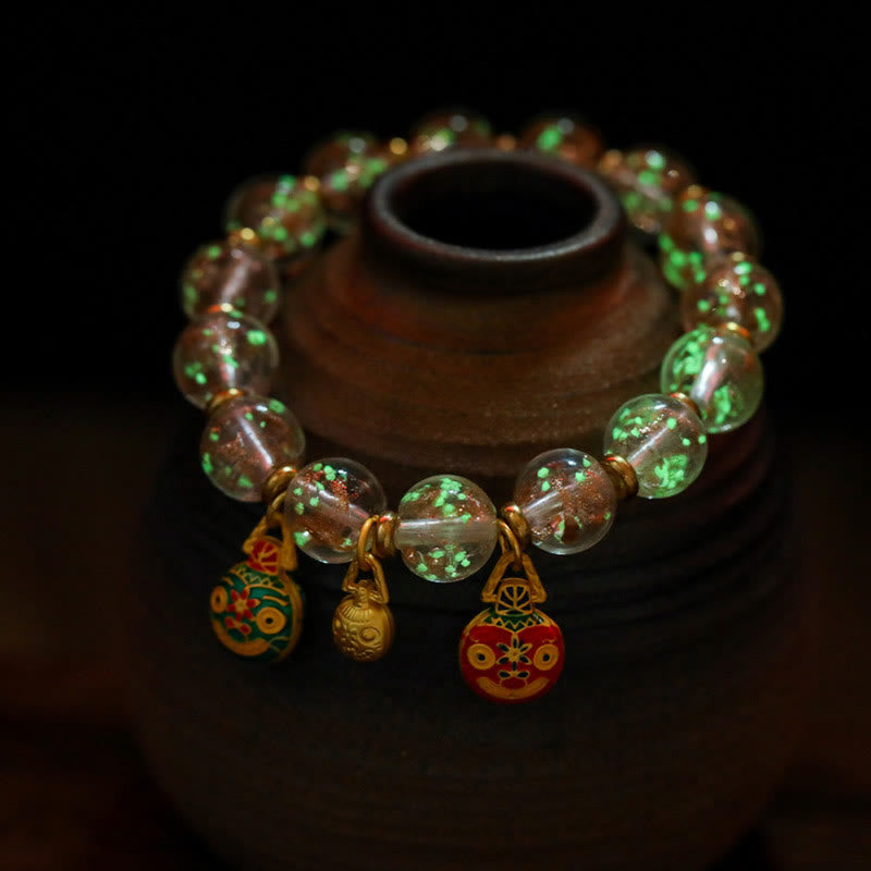 KarmaRipple's Gold Swallowing Beast Family Talisman Luminous Fluorescent Liuli Glass Bead Success Bracelet p25