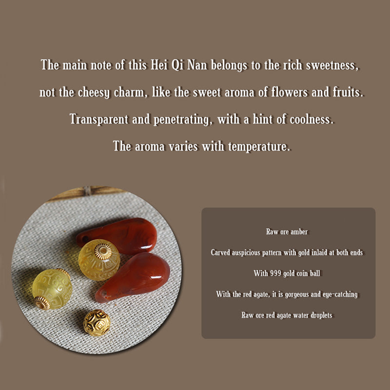 KarmaRipple's 999 Gold Nha Trang Heiqinan Agarwood Amber Red Agate Strength Meditation Bracelet p13