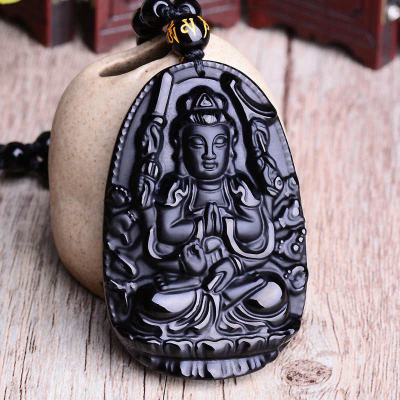 KarmaRipple's Chinese Zodiac Obsidian Buddha Amulet Protection Necklace Pendant p1