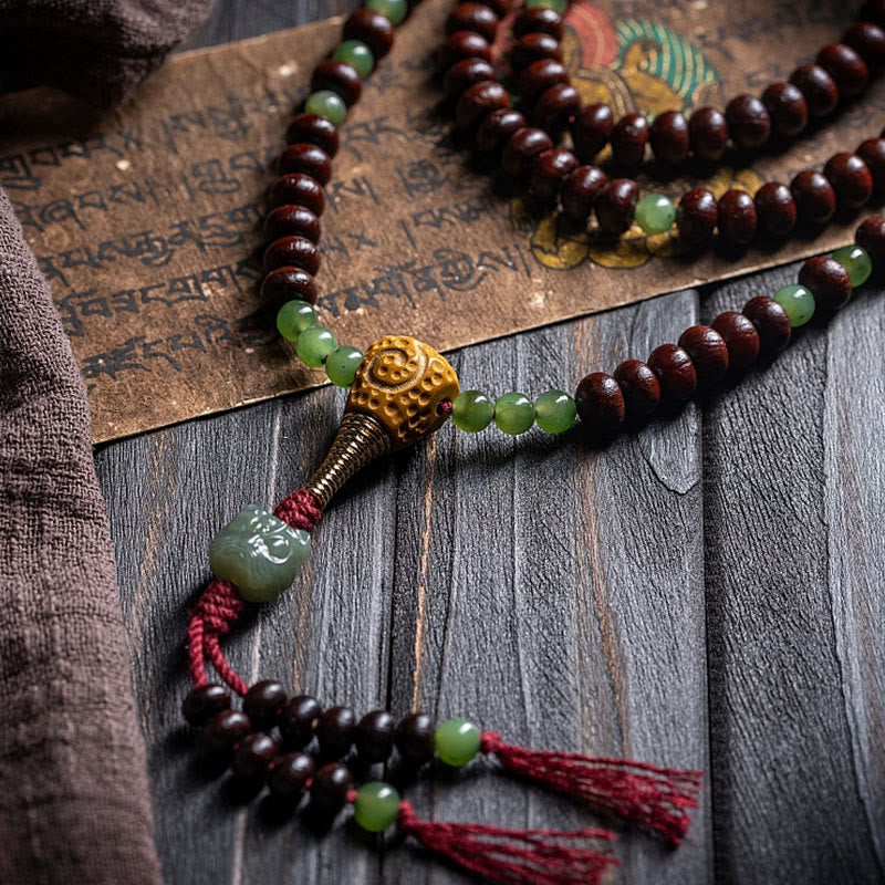 KarmaRipple's Authentic Tibet 108 Mala Beadwork Purple Bodhi Seed Hetian Cyan Jade Bronze Dorje Peace Bracelet p8