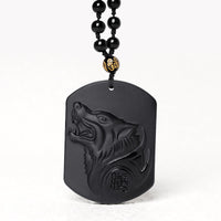 KarmaRipple's Black Obsidian Stone Wolf Purification Necklace Pendant