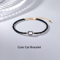KarmaRipple's 14K Gold Plated Black Spinel Ivory Gemstone Cute Cat Tridacna Stone Balancing Bracelet