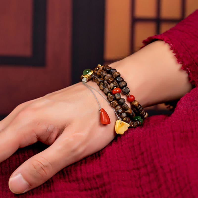 KarmaRipple's 108 Mala Beadwork 925 Sterling Silver Brunei Agarwood Red Agate PiXiu Hetian Jade Peace Strength Bracelet p12