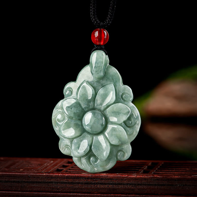 KarmaRipple's Authentic Jade Kalanchoe blossfeldiana Flower Pattern Fortune Pendant Necklace p2