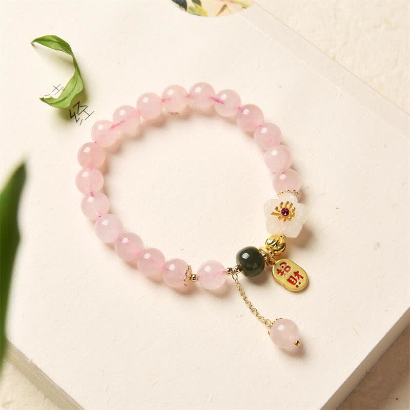 KarmaRipple's Authentic Pink Gemstone Jade Flower Warm Love Bracelet p6