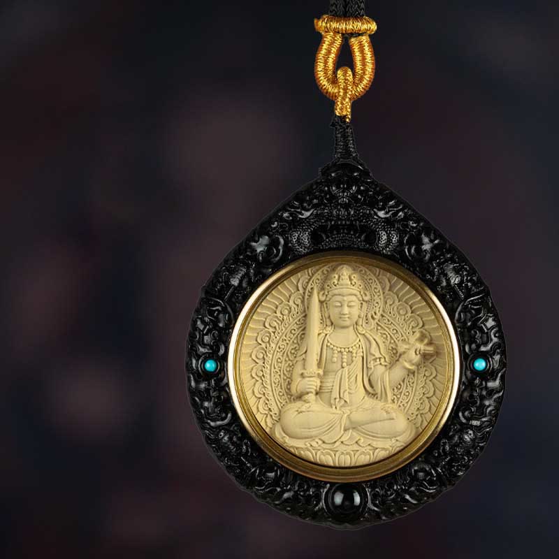 KarmaRipple's Chinese Zodiac Avalokitesvara Small Leaf Red Sandalwood Ebony Longevity Pendant Necklace p41