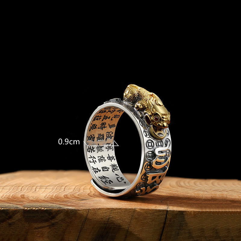 KarmaRipple's Tibetan 990 Sterling Silver Om Mani Padme Hum PiXiu Dorje Vajra Heart Sutra Engraved Wealth Ring p11