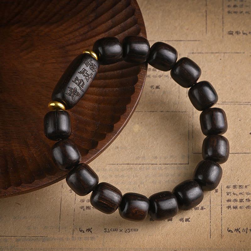 KarmaRipple's Tibetan Ebony Wood Barrel Beadwork Fortunate And Treasure Balance Bracelet p20