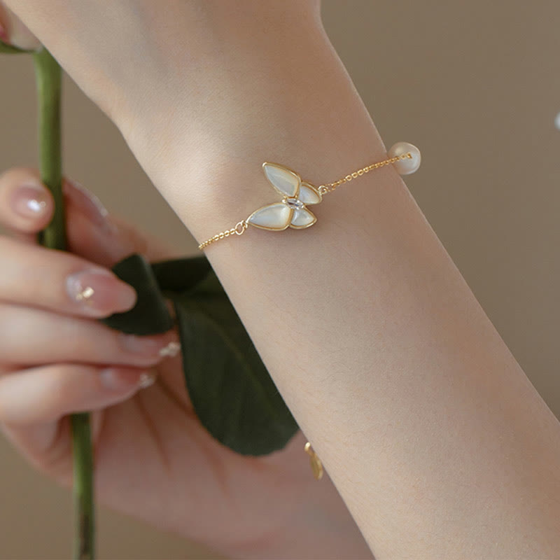 KarmaRipple's 14K Gold Plated Bronze Pearl Tridacna Stone Butterfly Blessing Ring Bracelet Pendant Necklace Earrings Set p16