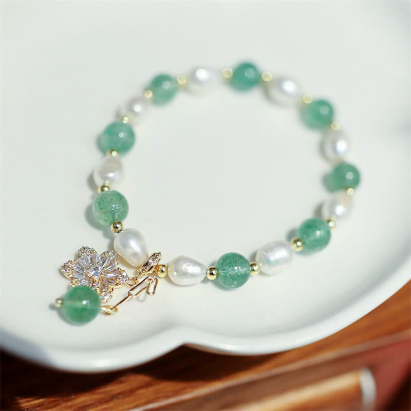 KarmaRipple's Authentic Green Strawberry Quartz Pearl Flower Talisman Love Bracelet p13