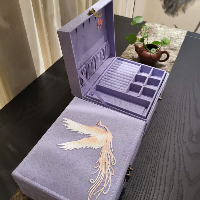 KarmaRipple's Purple Phoenix Jewelry Box Organizer Two-Layer Jewelry Storage Box Flannel Box p12