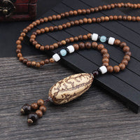 KarmaRipple's Tibetan Wenge Wood Bodhi Seed Agate Balance Peace Pendant Necklace
