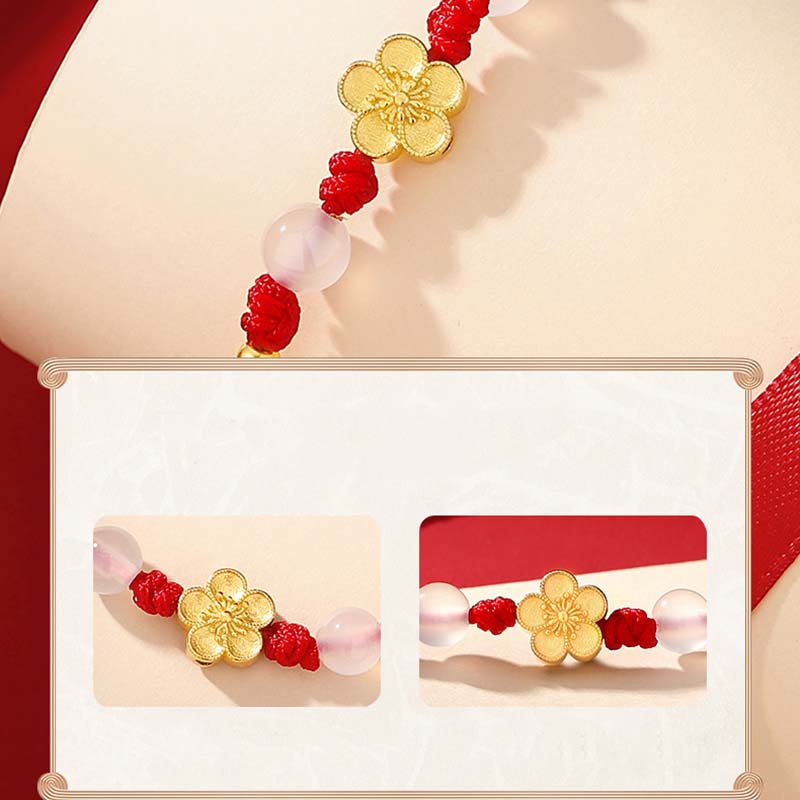 KarmaRipple's Handmade 925 Sterling Silver Peach Blossom Cherry Sakura Chalcedony Bead Fortune Red Rope Bracelet p6