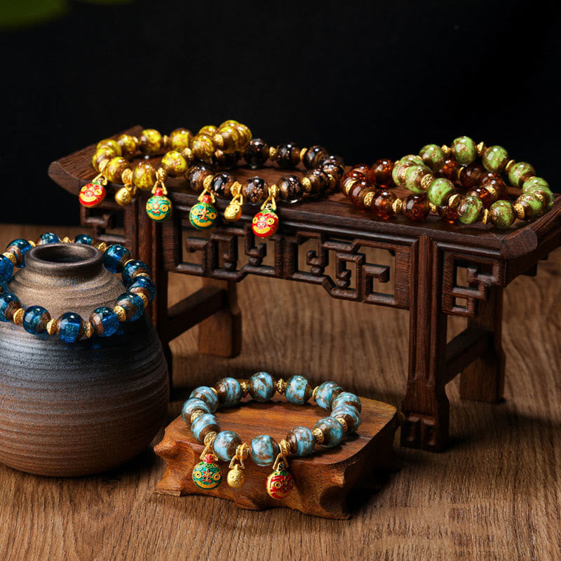 KarmaRipple's Gold Swallowing Beast Family Talisman Liuli Glass Bead Fortune Bracelet p15