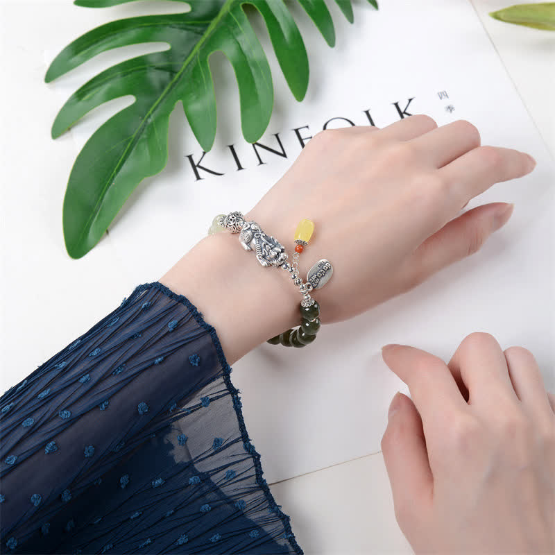 KarmaRipple's 925 Sterling Silver Authentic Hetian Jade Amber PiXiu Fortune Bracelet p3