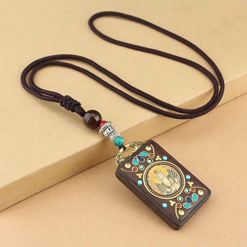 KarmaRipple's Tibet God of Wealth Thangka Ebony Peace Pendant Necklace p25