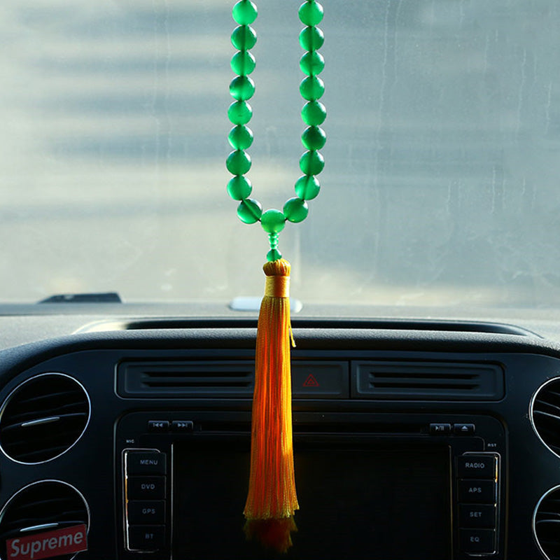 KarmaRipple's Authentic Green Agate Wrist Mala Power Tassels Pocket Mala Car Decoration p5