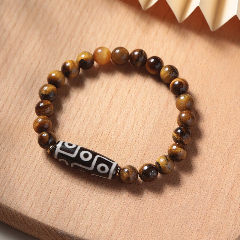 KarmaRipple's Tibetan Tiger Eye Tourmaline Nine-Eye Dzi Bead Protection Bracelet p12