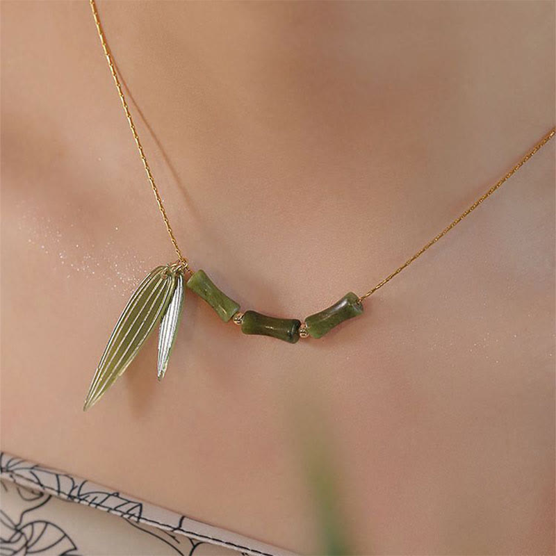 KarmaRipple's Bamboo Leaf Jade Design Wealth Pendant Necklace p1