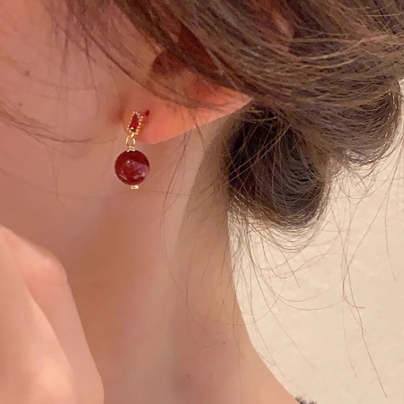 KarmaRipple's 925 Sterling Silver Posts 14K Gold Filled Cinnabar Bead Zircon Calm Earrings p6