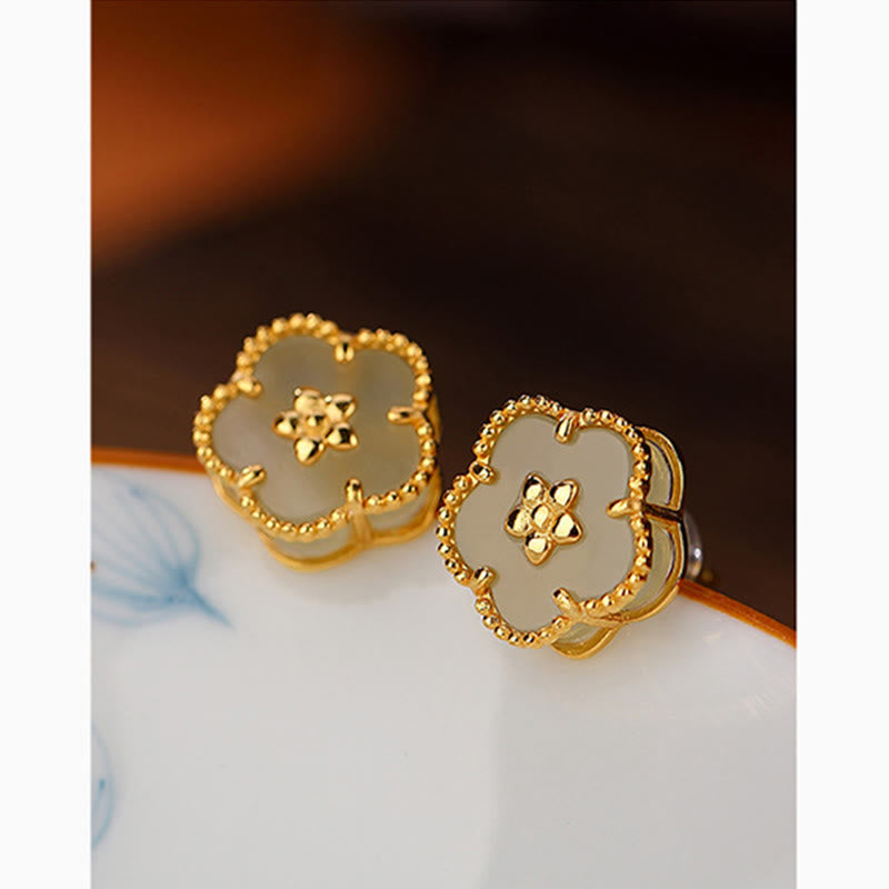 KarmaRipple's 925 Sterling Silver Hetian Jade Plum Flower Fortune Stud Earrings p9