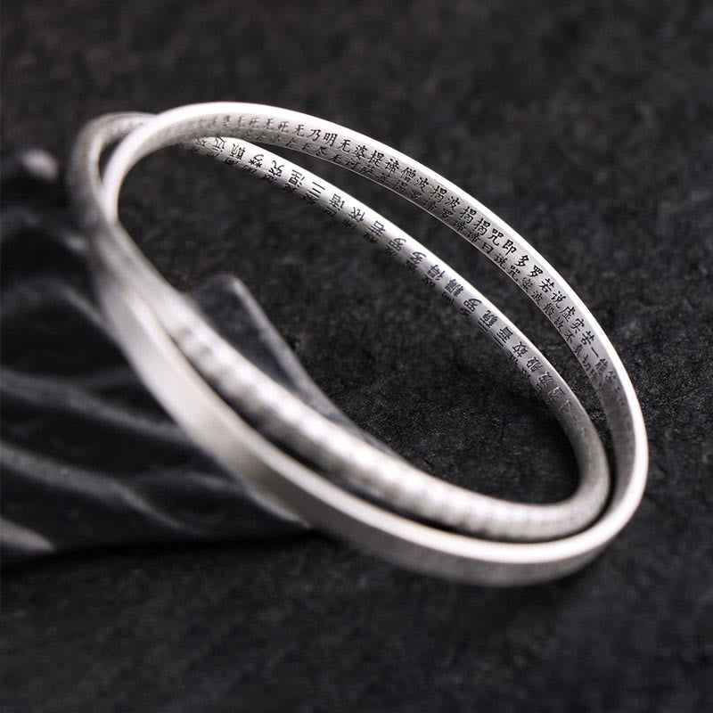 KarmaRipple's 999 Sterling Silver Heart Sutra Carved Protection Bracelet Bangle p6