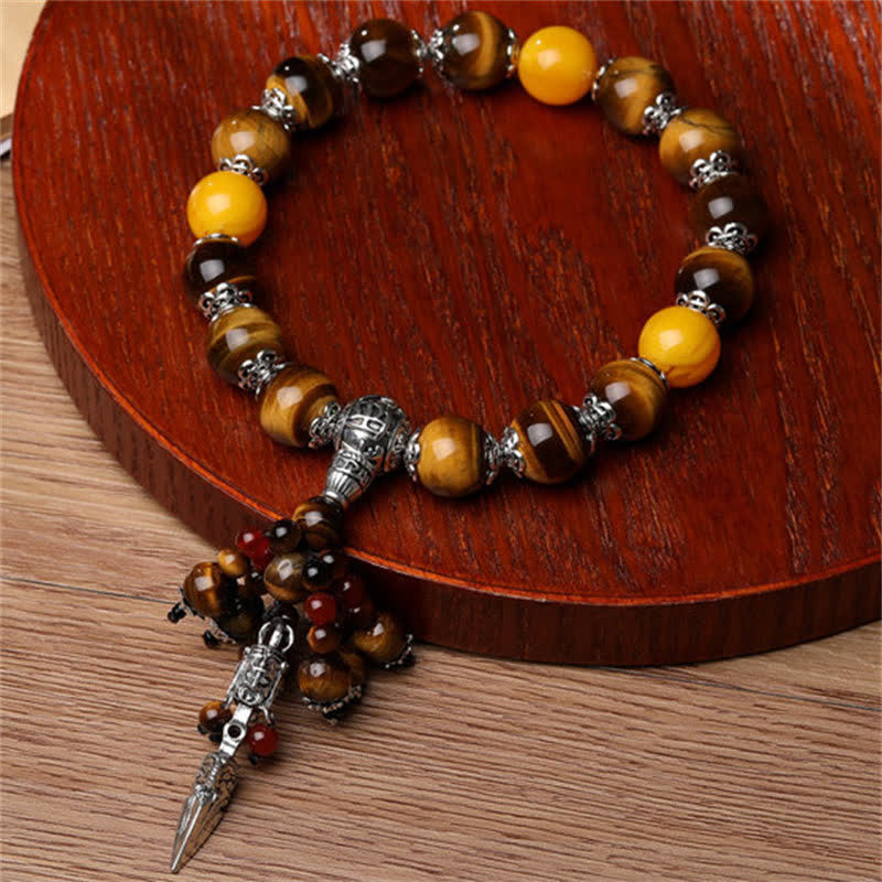 KarmaRipple's Authentic Tiger Eye Red Agate Dragon Vein Agate Stone Vajra Dorje Power Balancing Bracelet Car Decoration p6